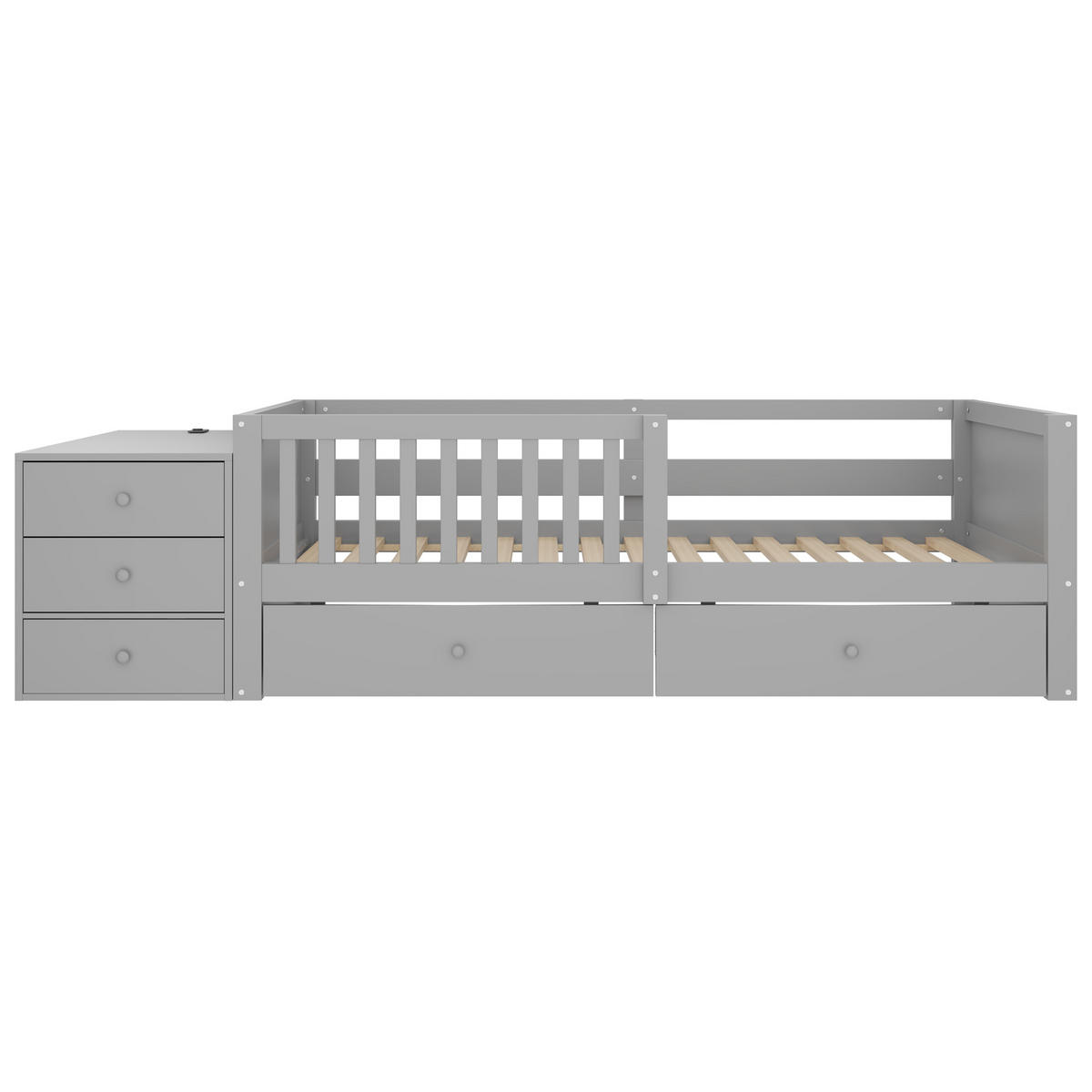 KINDERBETT 90/200 cm DE-32653 mit Doppelschubladen und LED Grau - Grau, Holz (90/200cm) - ComfortXL