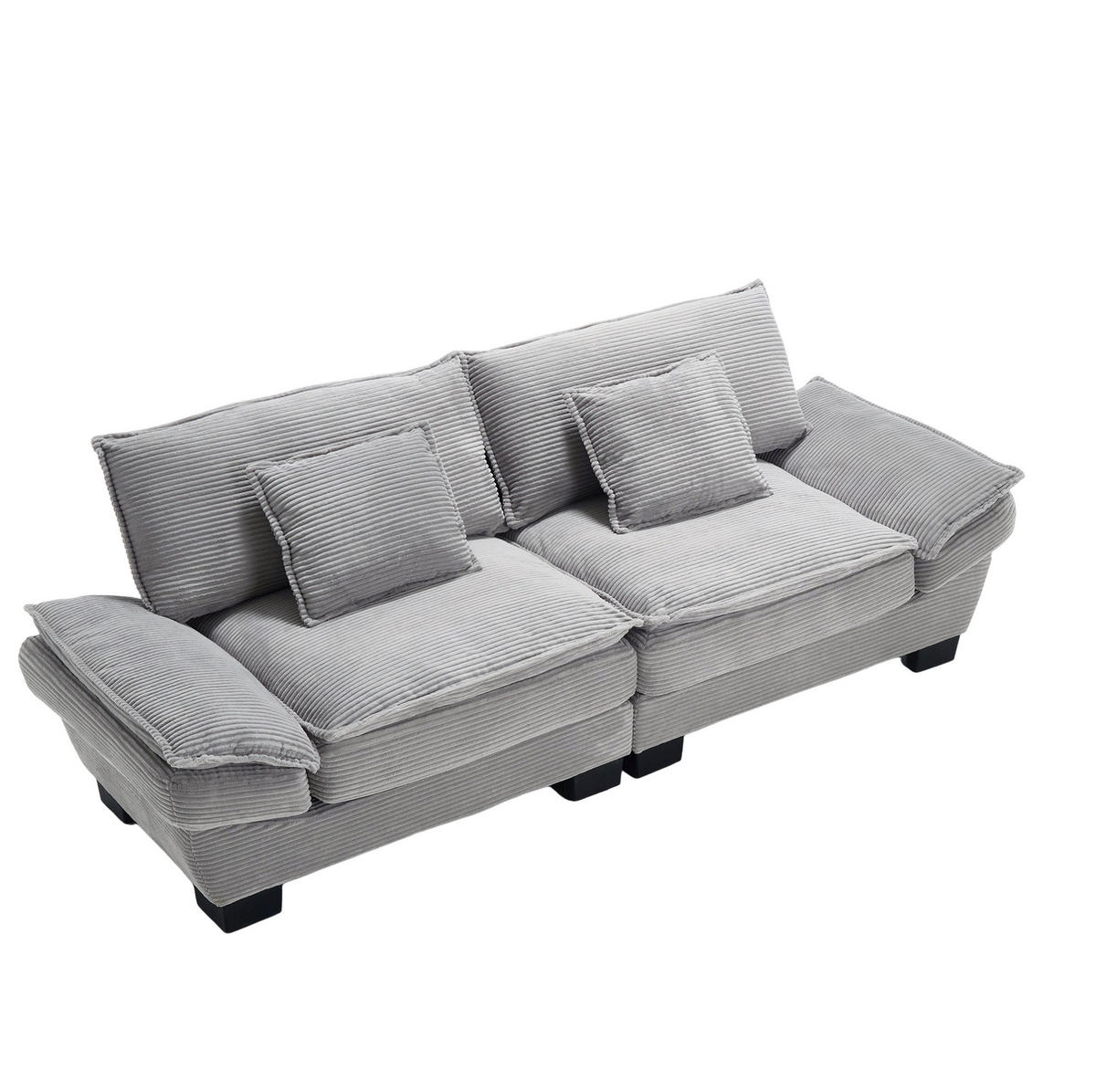 2-SITZER-SOFA aus Samt 224x81x81 cm Hellgrau mit tiefem Sitz, gepolsterten Armlehnen und 2 Kissen - Grau, Textil (81/81/224cm) - Modfu