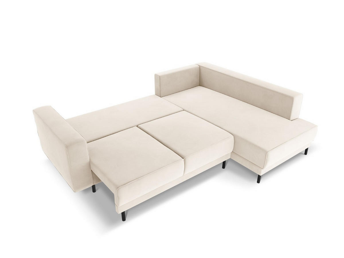 AUSKLAPPBARES-ECKSOFA rechts Caro aus Samt leichtes beige 5 Sitzplätze - Beige, Textil (187/247cm) - Micadoni