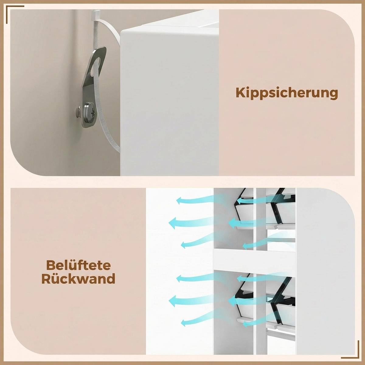SCHUHSCHRANK MDF Weiß - Zinkfarben/Weiß, Holzwerkstoff/Kunststoff (24/100/100cm) - HOMCOM