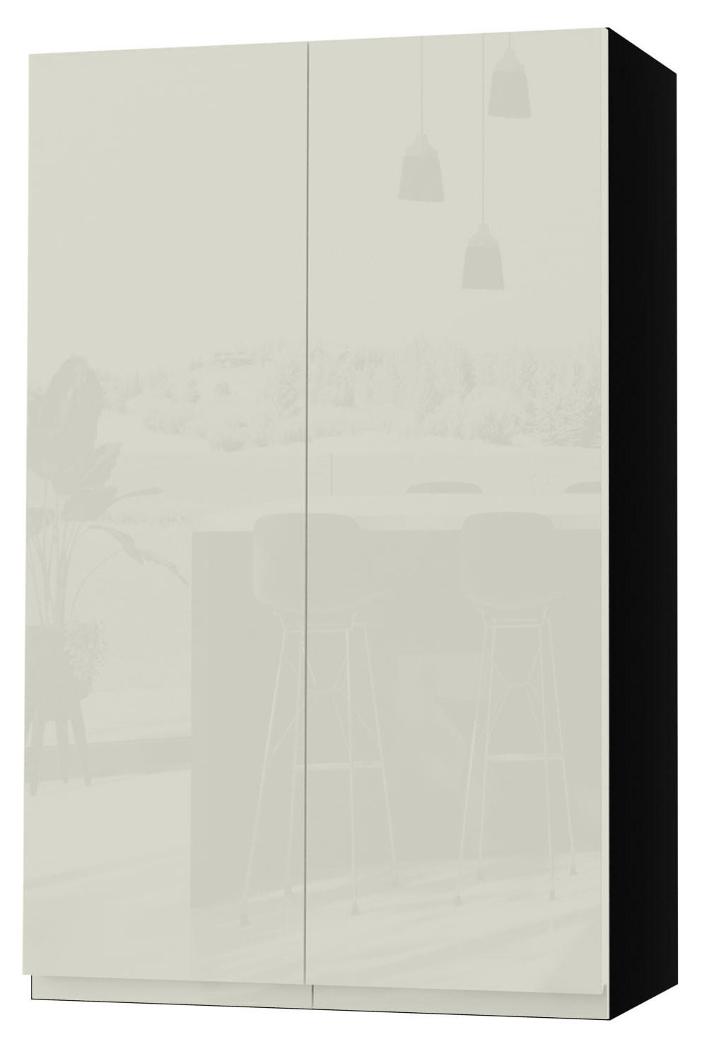 HÄNGESCHRANK Florence W4/60 Schwarz / RAL 1013 perlweiß HG 60 / 32,5 / 96cm - Weiß Hochglanz/Schwarz, Holz/Holzwerkstoff (60/96/32.5cm) - Feldmann-Wohnen