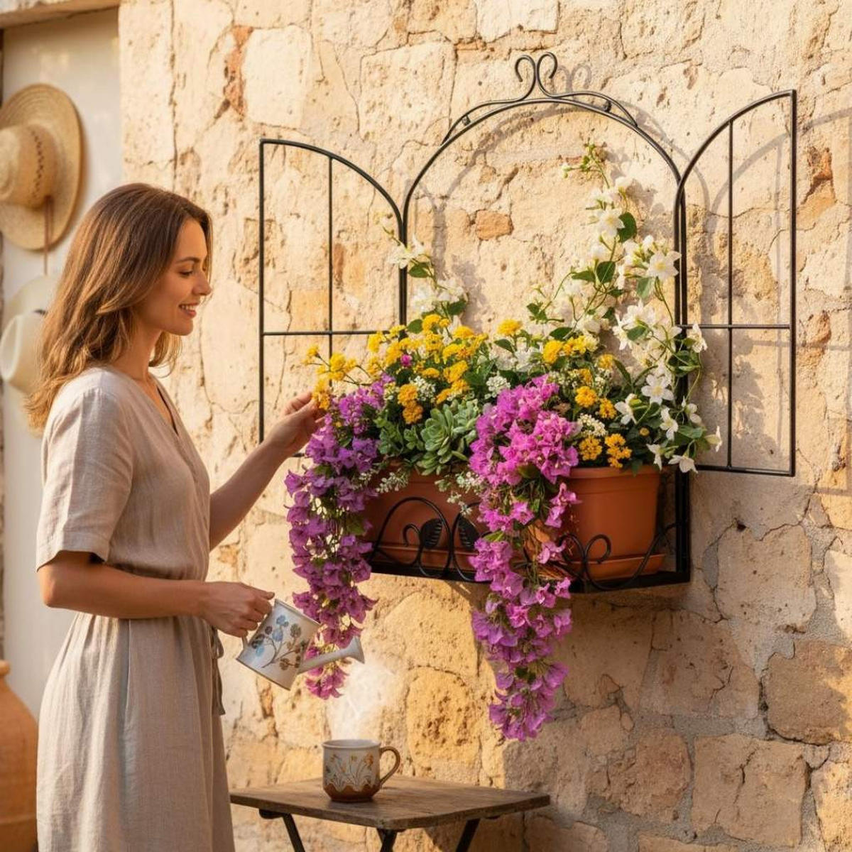 BLUMENREGAL Fenster Schwarz Metall für die Wand - Schwarz, Metall (52/62/18cm) - DanDiBo