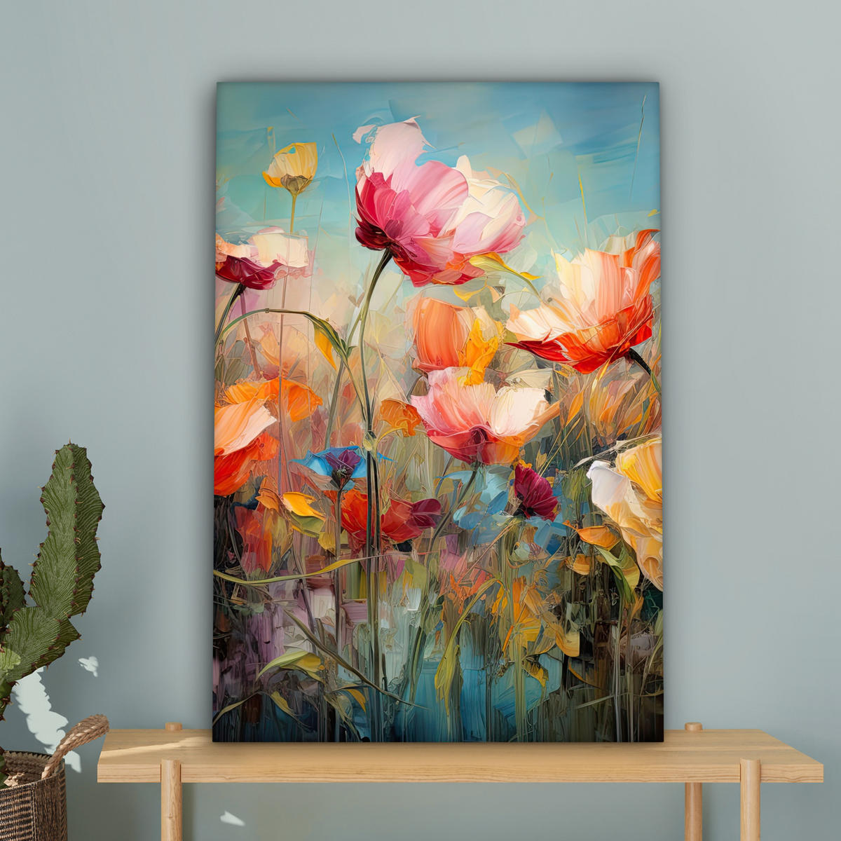 LEINWANDBILD Blumen - Aquarell - Kunst - Botanisch - Natur Wanddeko Schlafzimmer 60x90 cm - Orange, Textil (60/90cm) - MuchoWow