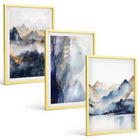 BILDER SET 3er Set - 40x60 cm Goldrahmen - Blaue und graue Berglandschaften - Goldfarben, Kunststoff (40/60cm) - TULUP
