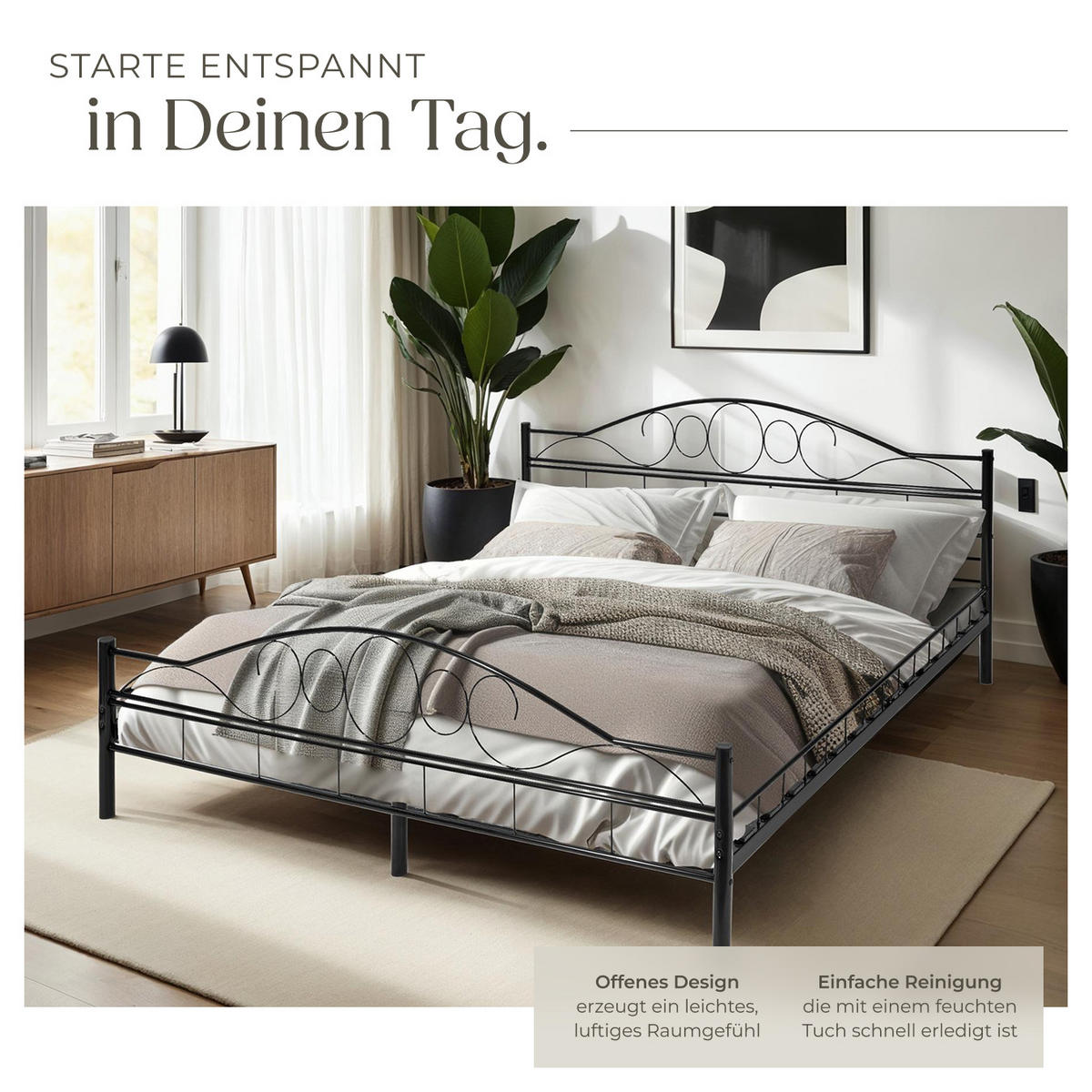 METALLBETT Sonno,180 x 200 cm,schwarz/schwarz - Schwarz, Metall - tectake