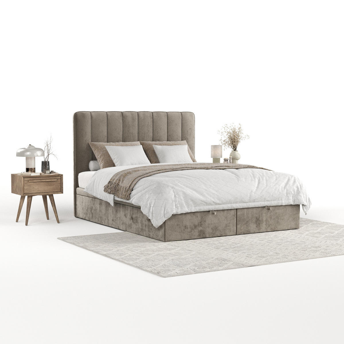 POLSTERBETT Vienna mit Stauraum 140/200 cm Beige im Lotta Stoff - Beige/Schwarz, Holz/Holzwerkstoff (140/200cm) - AltaBeds