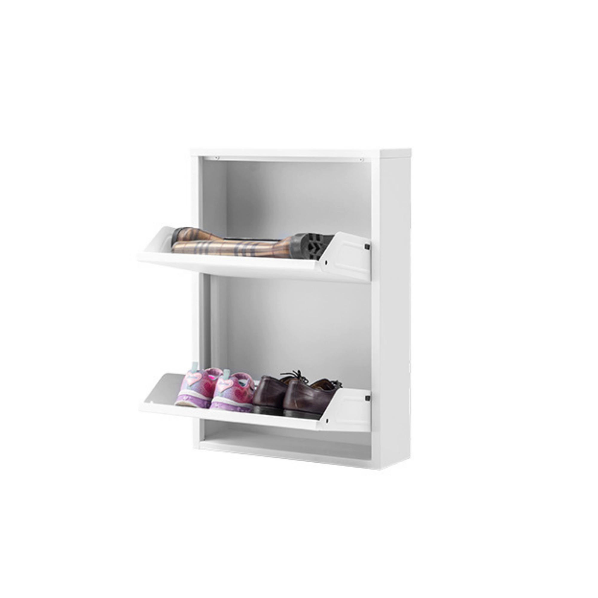 SCHUHSCHRANK schmal Metall mit Magnet 2 Klappen Weiß - Weiß, Metall (50/70/15cm) - Gowoll