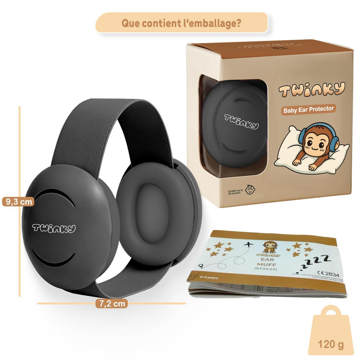 OHRENSCHÜTZER für Baby und Kinder 0-36 Monate Schwarz - Schwarz, Kunststoff (7/5cm) - Twinky