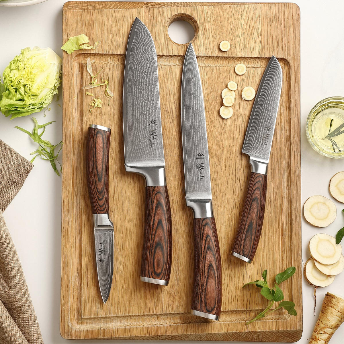 MESSERSET 4 tlg. mit Messerblock I EDIB - Braun, Holz/Metall - Wakoli