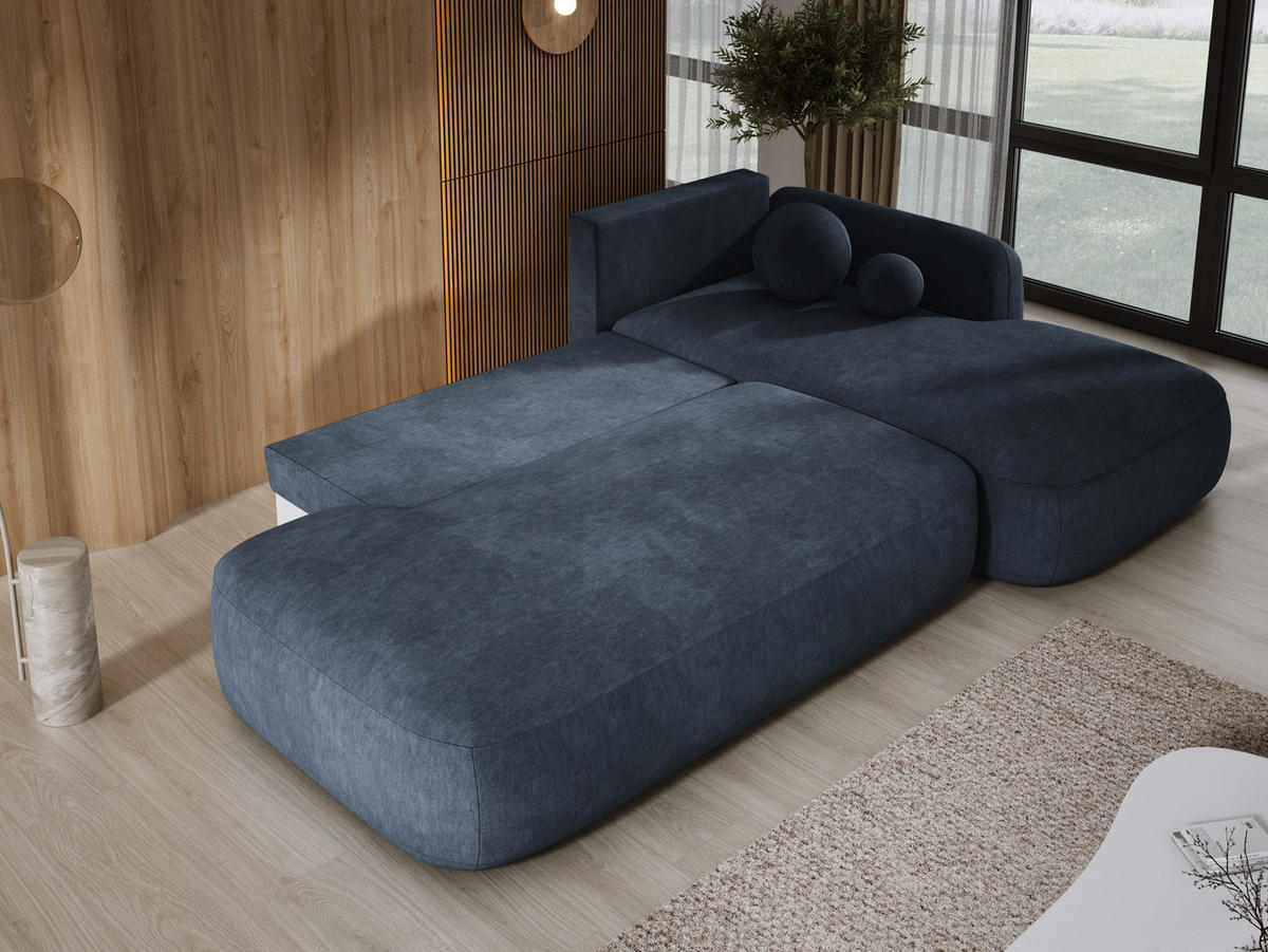ECKSOFA BABU mit Bettfunktion – Moderne Polsterecke für Wohnzimmer, Funktionales Schlafsofa im Stoff CLOUD, 300x105x60 cm, Rechte, – Graphit - Schieferfarben, Holz/Textil (300/190cm) - DomoHome
