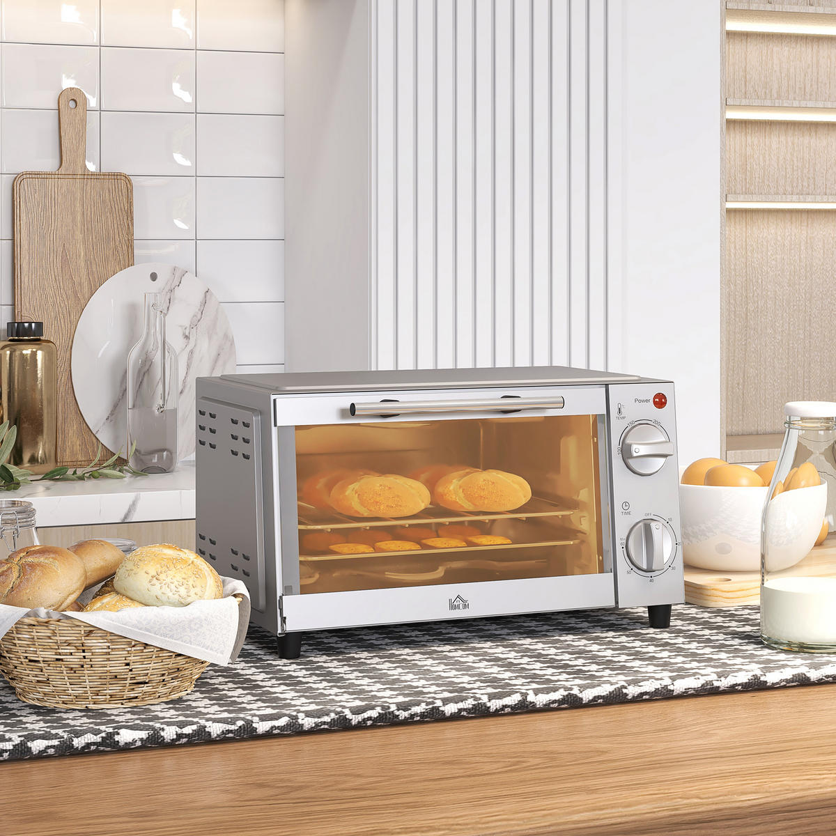 MINIBACKOFEN 9L 750W Mini Ofen mit Backblech & Grillrost, Temperatur 100-230°C, 60 Min. Timer, Edelstahl Silber - Silberfarben, Metall (35/20/24.6cm) - Beaface