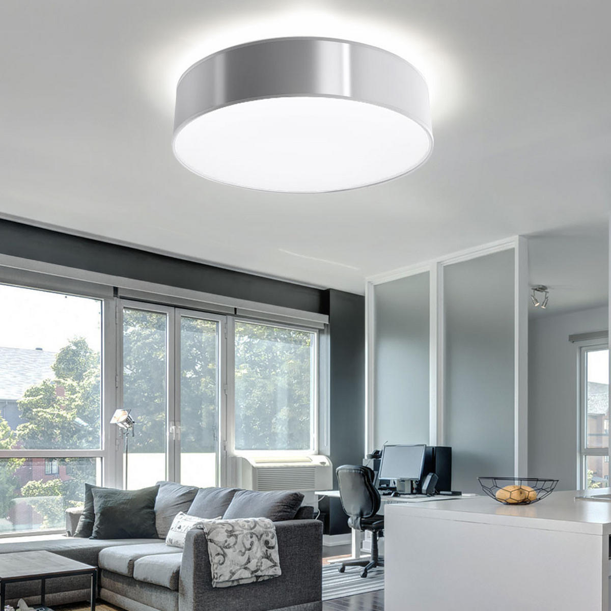 DECKENLEUCHTE Stahl Grau Rund 45 cm - Grau, Metall (45/45/12cm)