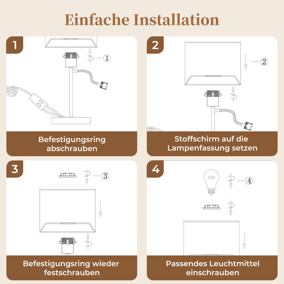 TISCHLAMPE Xylox 15/10/38 cm - Chromfarben/Braun, Textil/Metall (15/10/38cm) - ZMH