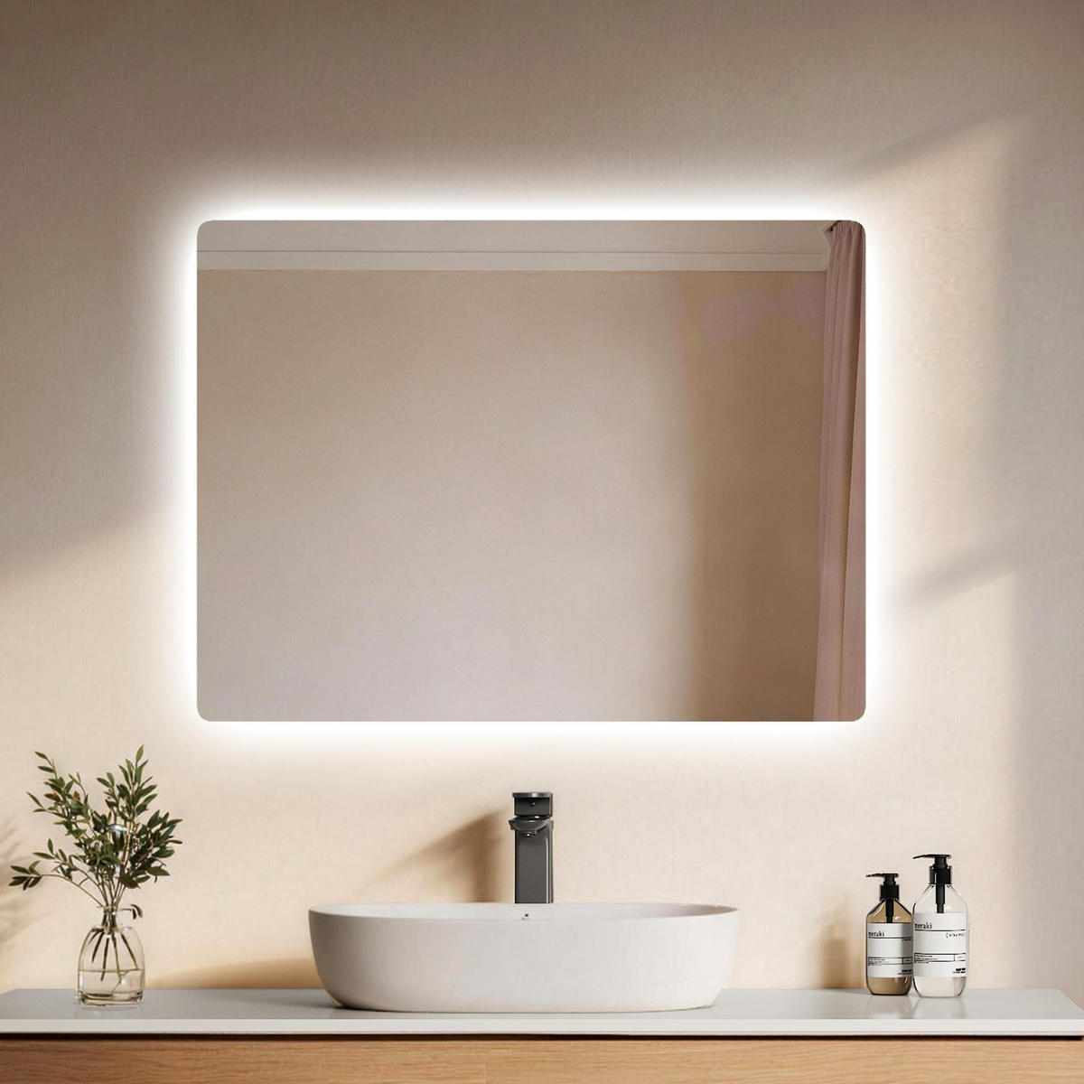 BADSPIEGEL mit Power-Off-Memory-Funktion Beleuchtung Rechteckig 80/60 cm - Weiß, Glas (60/3/80cm) - EMKE