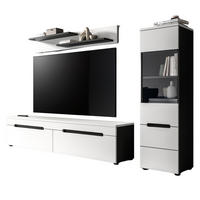 WOHNWAND weiß, grau, Wohnkombination 3-teilig hängend / stehend 221 cm, Cooper - Schwarz/Weiß, Glas/Holzwerkstoff (221/141/33cm)