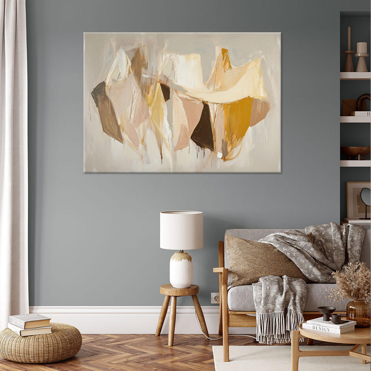 LEINWANDBILD Beige Vortex Abstract Modern 120x80cm - Beige, Textil (120/80cm) - Feeby