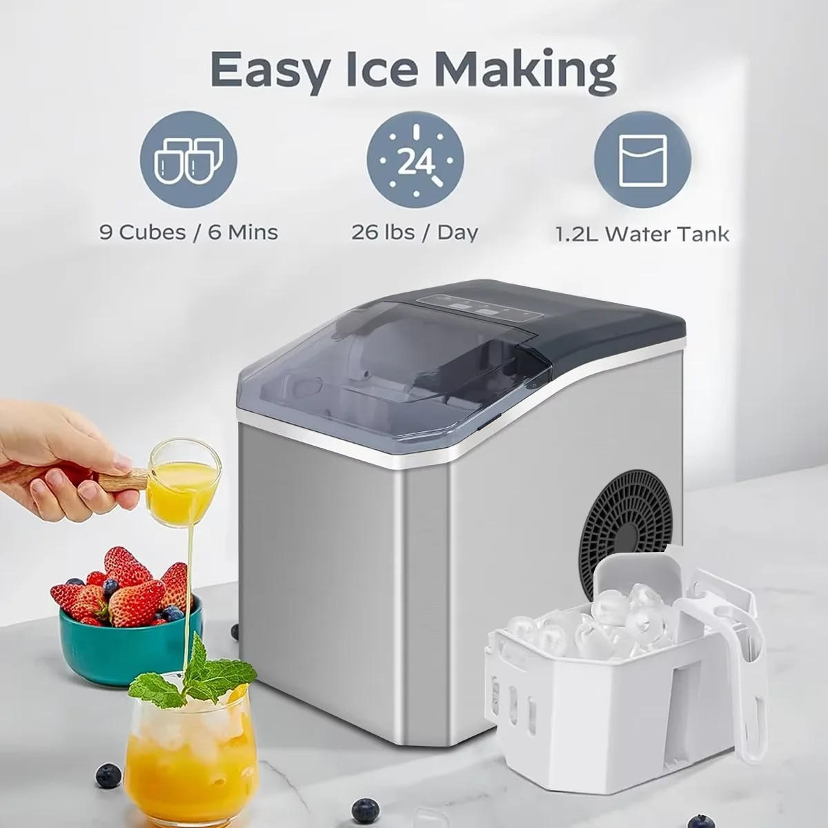 EISWÜRFELMASCHINE Mini mit Schaufel Weiß - Silberfarben, Kunststoff/Metall (22/27/26cm) - Kaket
