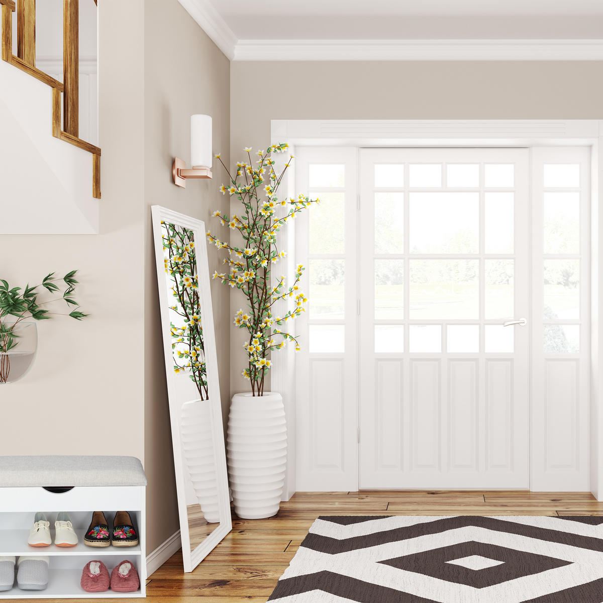 SCHUHBANK - Weiß, Holzwerkstoff/Textil (62/45/30cm) - Relaxdays