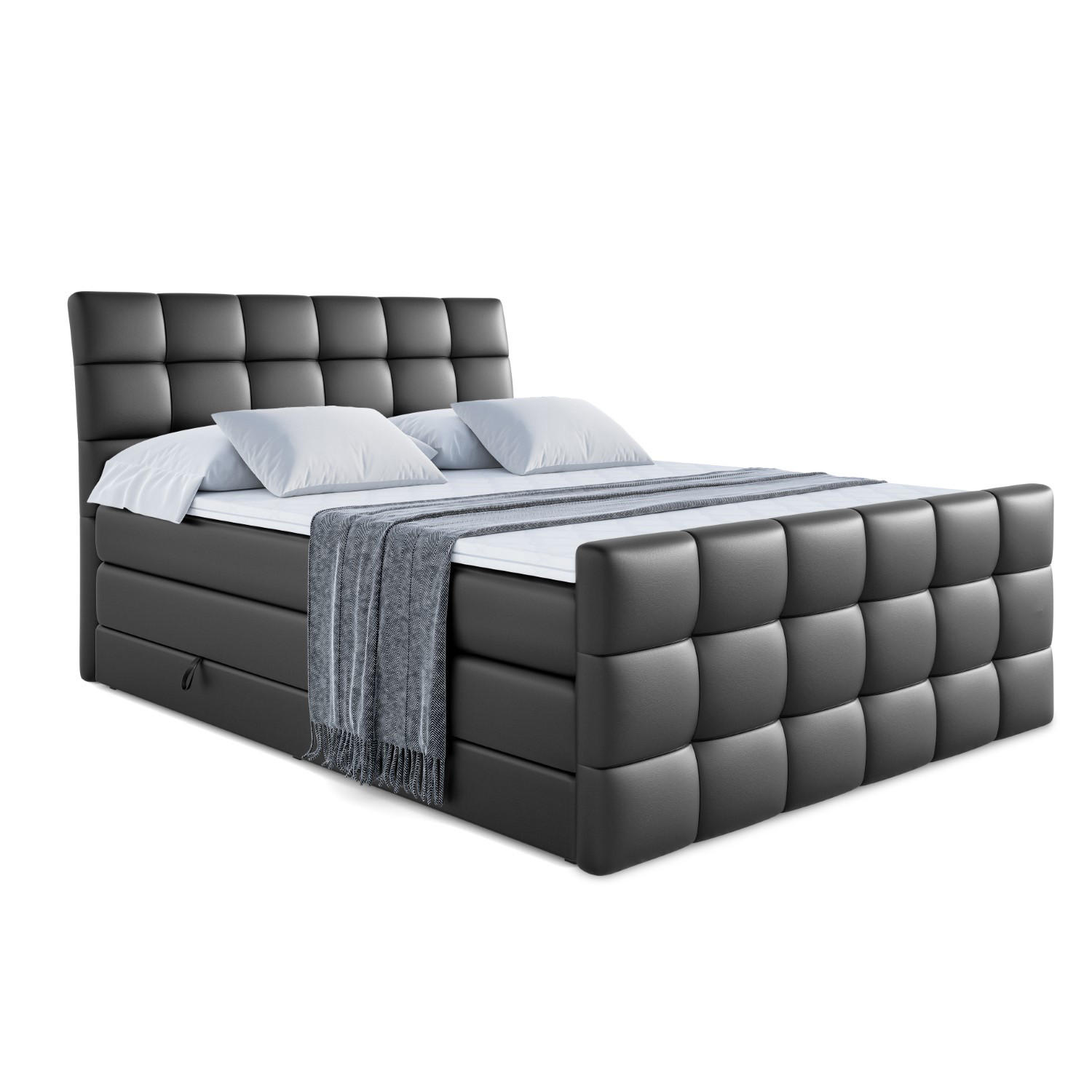 Altdecor Boxspringbett Schwarz Hochglanz 180x200 cm