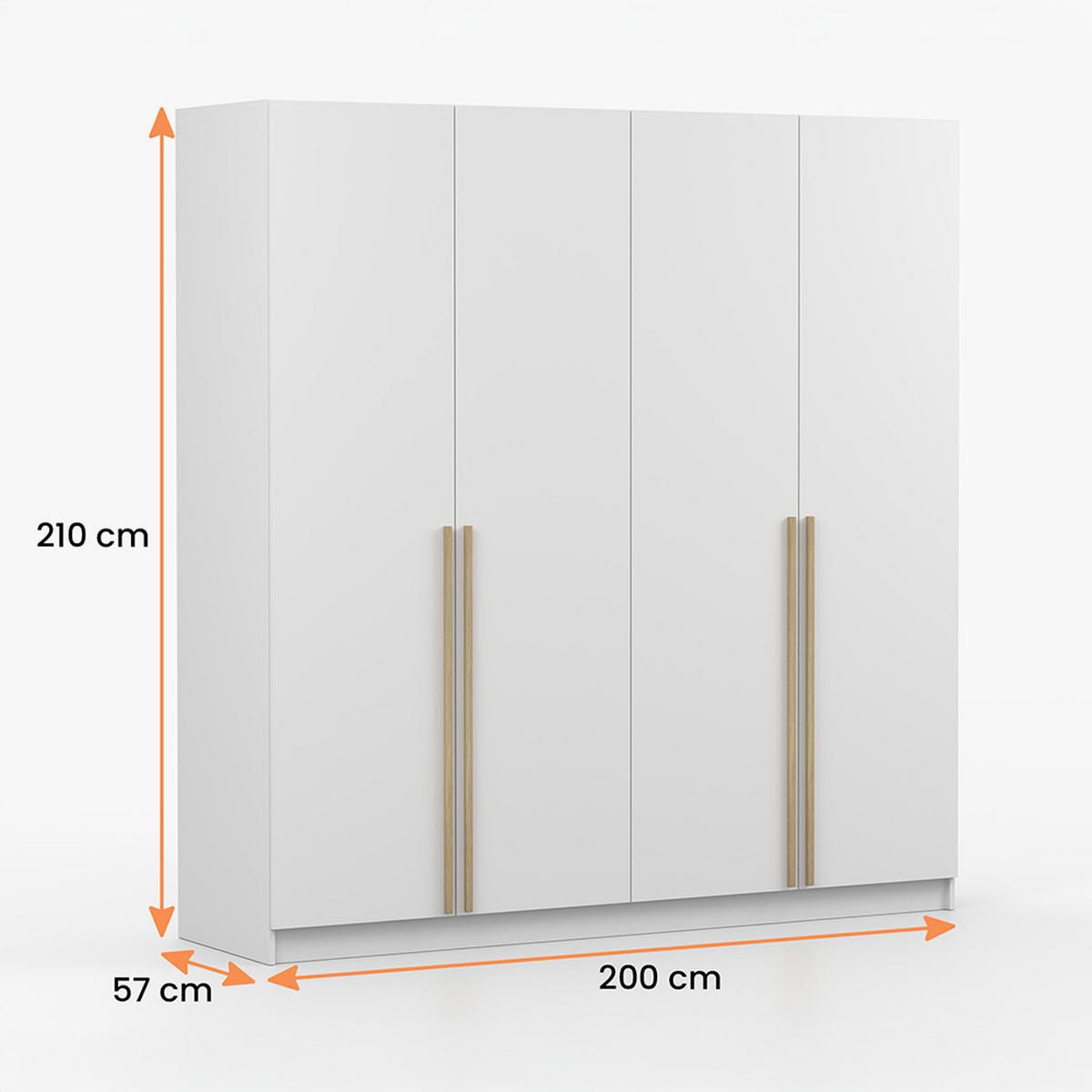 DREHTÜRENSCHRANK SEVILLA 4D Weiß/Weiß, 4-türig, Holzgriffe - Eukalyptusholzfarben/Weiß, Holz/Holzwerkstoff (200/210/57cm) - imoebel24