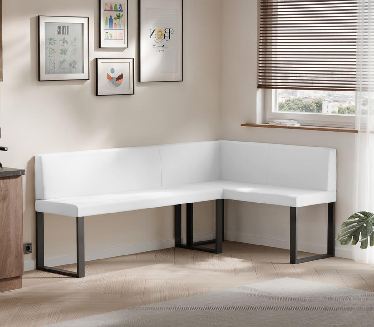 ECKBANK rechts SANA U Kunstleder glatt, 142/196 cm Weiß - Weiß, Kunststoff/Textil (142/196cm) - Idohome