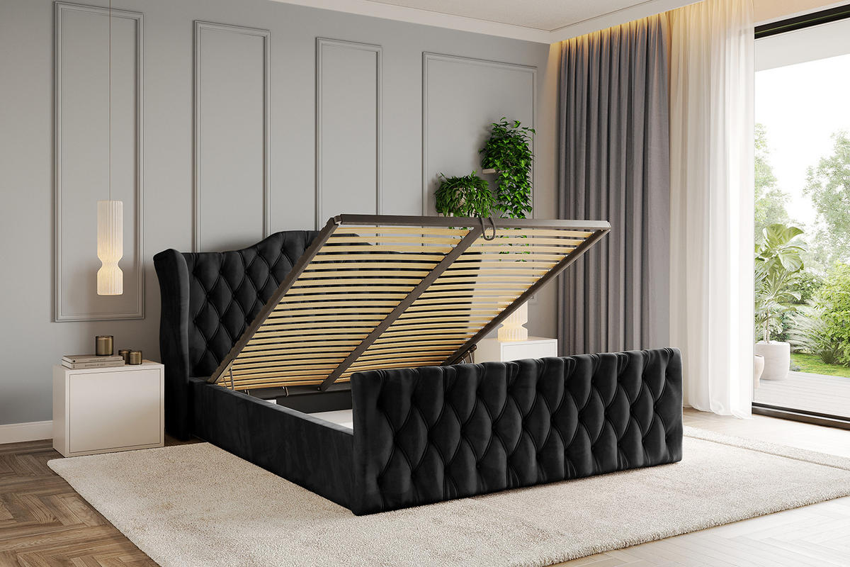 POLSTERBETT mit Bettkasten, Fußteil und Lattenrost, Boxbett mit Matratze H3/H4 - ZORAN-Z 180x200 Schwarz - Schwarz, Holzwerkstoff/Textil (180/200cm) - ALTDECOR