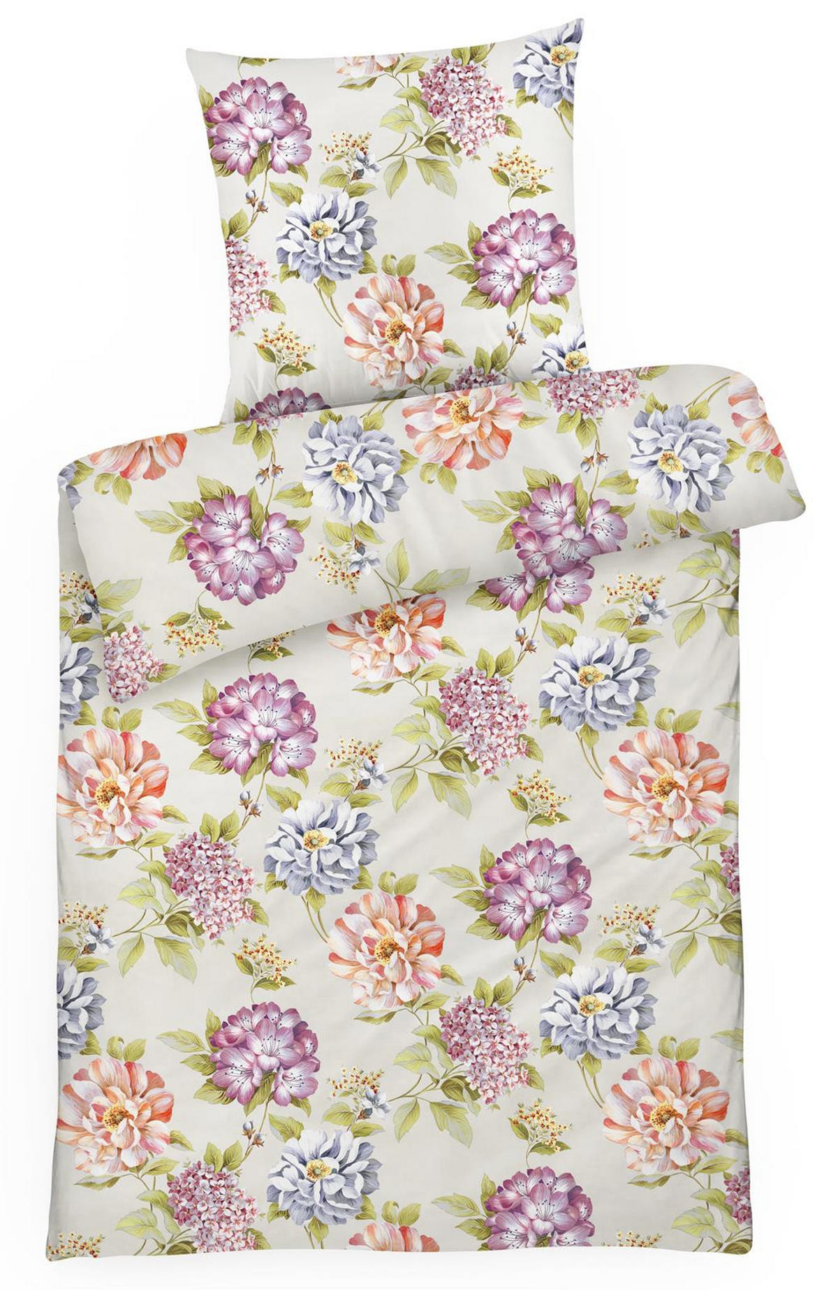 MAKO-SATIN-BETTWÄSCHE 135x200 Bettbezug geblümte Baumwolle bunte Blumen - Made in Germany - Beige, Textil (135/200cm) - Carpe Sonno