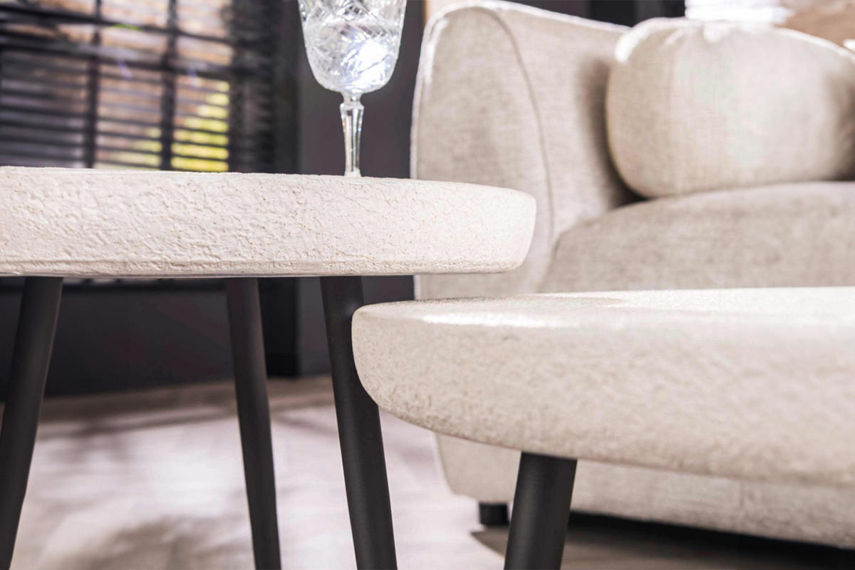 COUCHTISCH-SET BRAZOS Weiß Marmor - Schwarz/Weiß, Stein/Metall (70/70/35cm) - KAWOLA