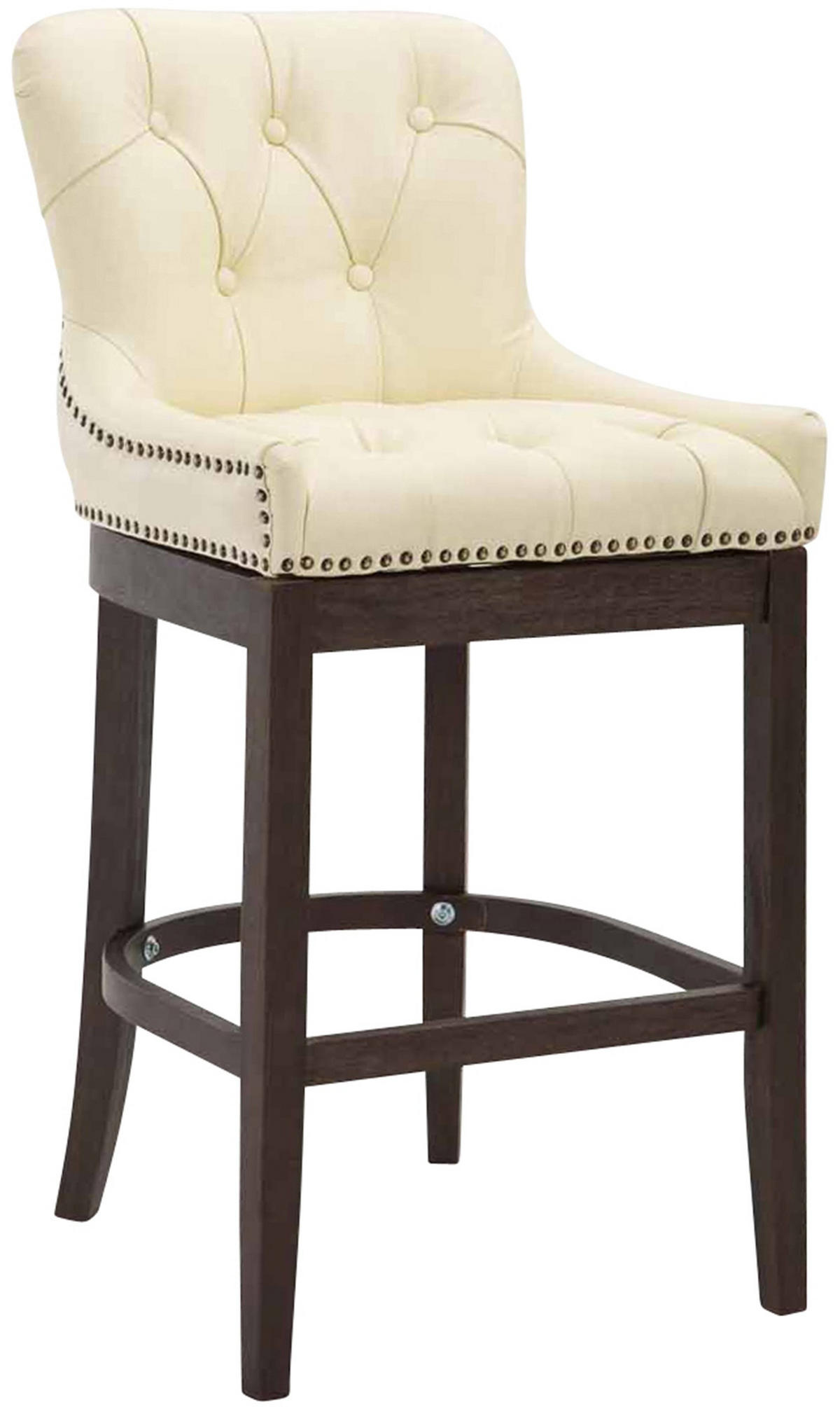 BARHOCKER Echtleder creme - Dunkelbraun/Creme, Leder/Holz (55/109/57cm) - CLP