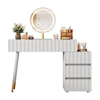 SCHMINKTISCH 100/40/127 cm mit LED-Spiegel, 5 Schubladen und flexiblem Seitenschrank, Weiß - Weiß, Holzwerkstoff (100/127/40cm) - Redom