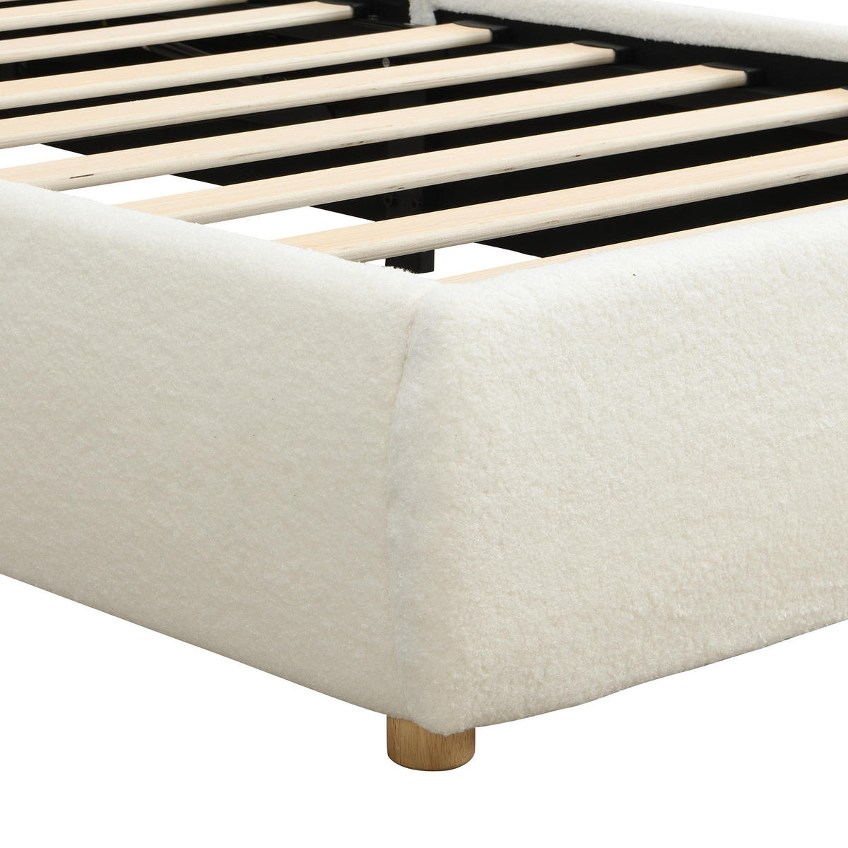 POLSTERBETT 90/200 cm in Weiß mit Bettkasten und LED Bouclé - Beige/Naturfarben, Holzwerkstoff/Textil (90/200cm) - STILVORA
