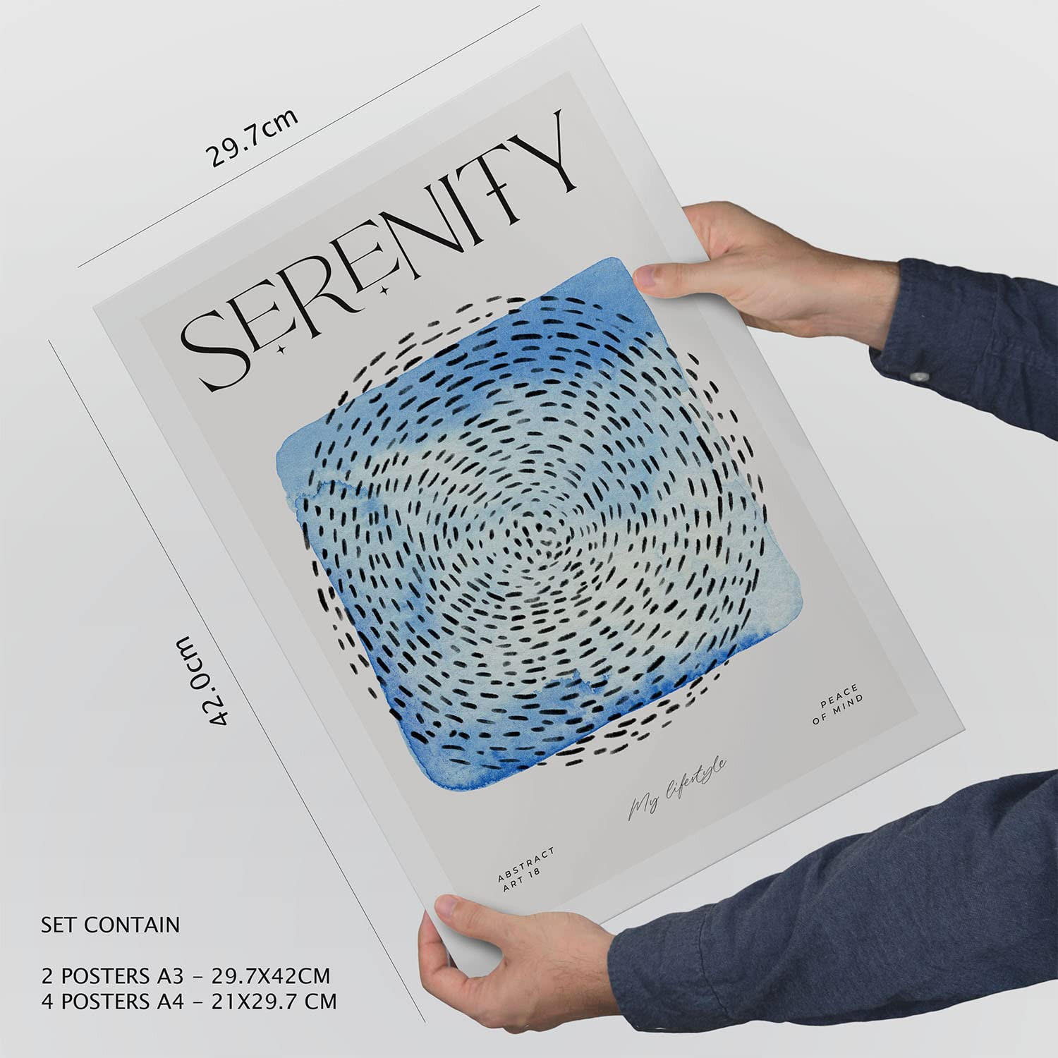 POSTER Set Mit 6 Abstrakte Ruhig Plakate Mit Ästhetischer Kunstausstellung Vollfarbige Illustrationen Für A3 & A4 Rahmen Aus Hellem Holz - Beige, Papier (29/3cm) - Nacnic