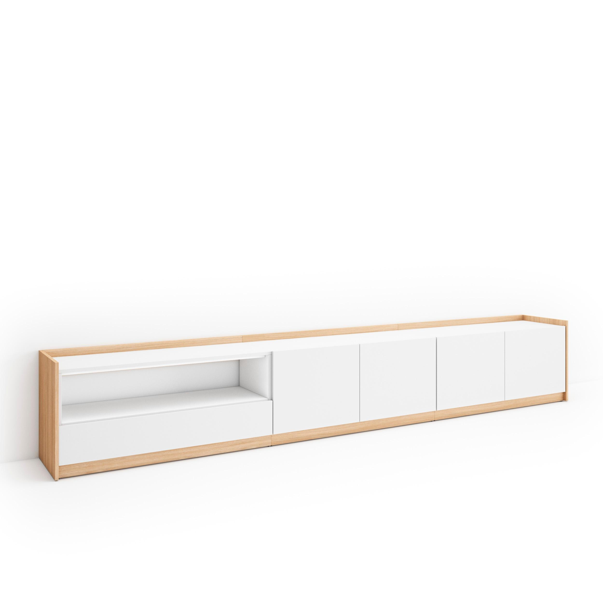 TV-SCHRANK, Lowboard, Weiß und Eiche Soft, 310/37/50cm - Weiß, Holzwerkstoff (310/50/37cm) - Skraut Home