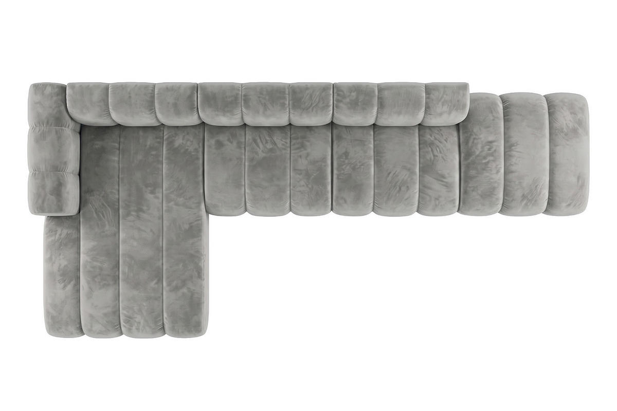ECKSOFA Modulares In L-Form Mit Hocker, Velvet-Stoff Riviera, Grau, Links, GRAND - Grau, Holz (386/179cm) - Kaiser Möbel