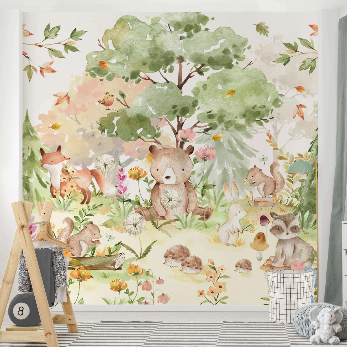 FOTOTAPETE Aquarell Waldtiere 240/240 cm - Multicolor, Papier (240/240cm) - Bilderwelten