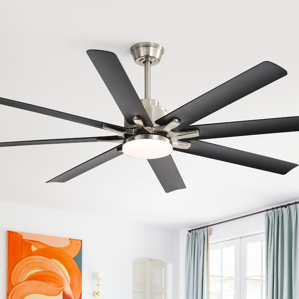DECKENVENTILATOR 52Zoll LED Licht 8 ABS Flügel Fernbedienung - Schwarz, Kunststoff (132.08/132.08/26.8cm) - CASIVA
