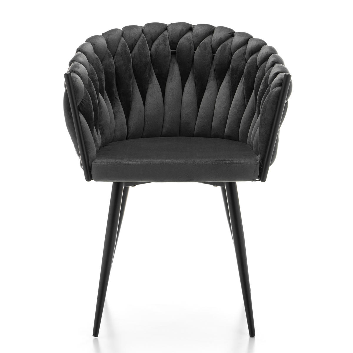 STUHL LATINA gepolstert mit Steppung - grau - Samt Velours - Schwarz/Grau, Textil/Metall (60/83/55cm) - NEW HOME