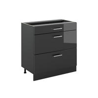 SPODNÍ SKŘÍŇKA KUCHYŇSKÉ LINKY R-Line, Antracitový vysoký lesk/Antracit, 80 cm se 3 zásuvkami bez pracovní desky - antracitová, kompozitní dřevo (80/81.6/46cm) - Vicco