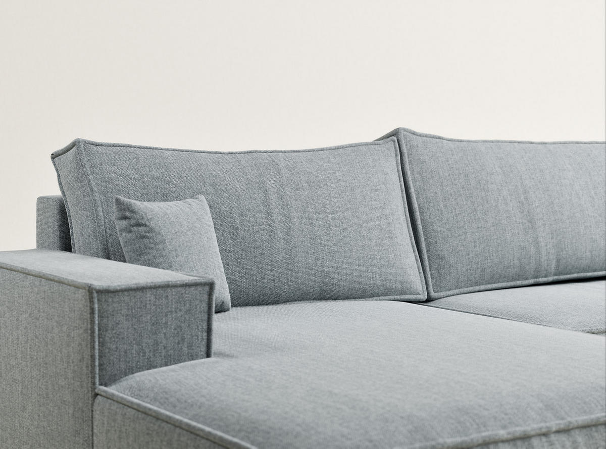 WOHNLANDSCHAFT Kyoto Blau grau Webstoff - Blaugrau/Schwarz, Holz/Holzwerkstoff (398/70/148cm) - Maison de Reve