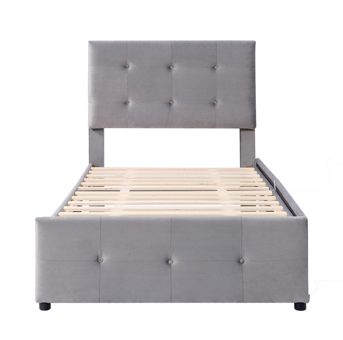 POLSTERBETT mit Samtbezug 90x200 cm Grau mit Lattenrost und Schublade - Grau, Textil (90/200cm) - IVMEU