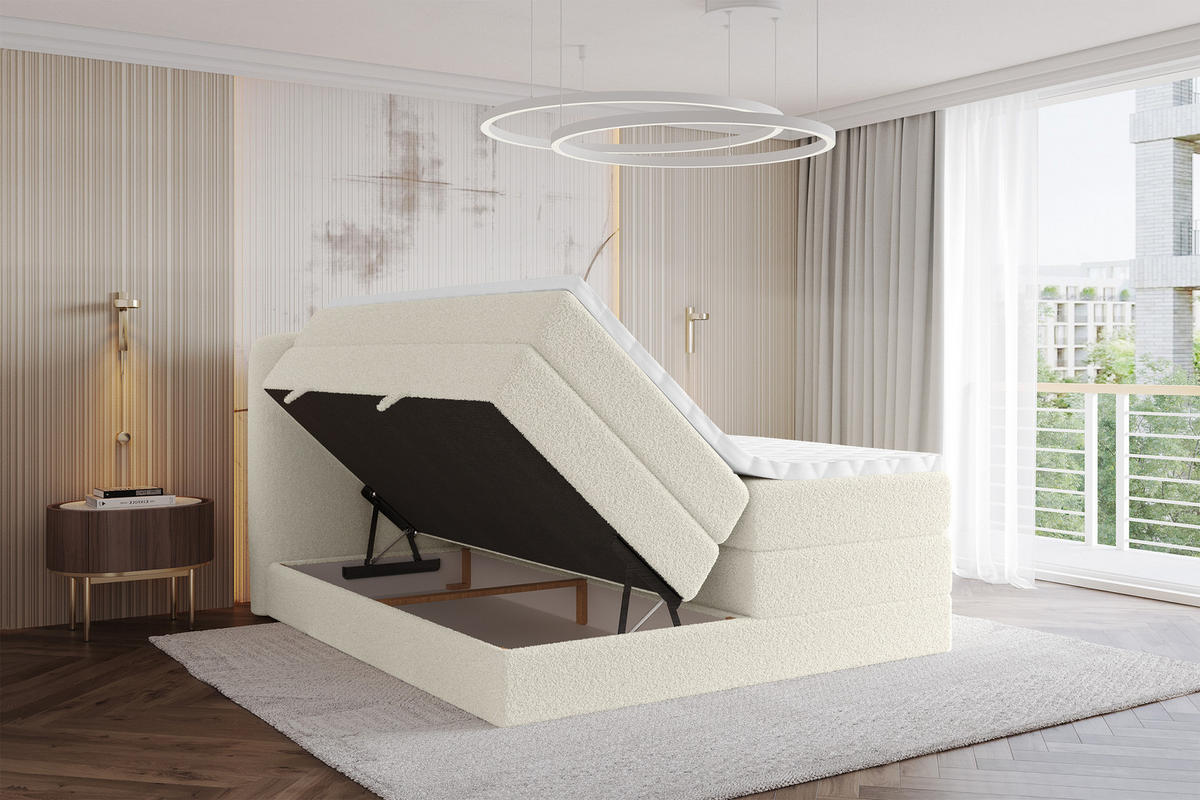 BOXBETT mit Matratze H3|H4 - NINA KING - 160x200 cm - Beige - Sandfarben, Holzwerkstoff (160/200cm) - ALTDECOR