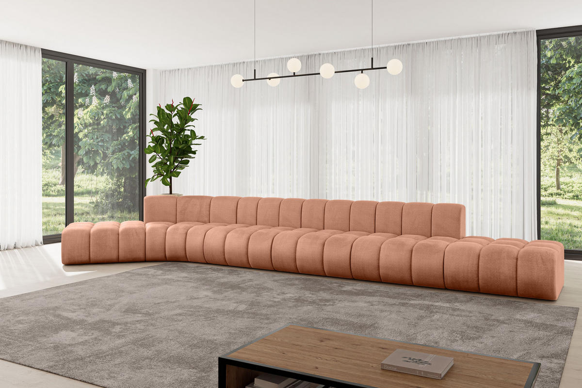 ECKSOFA modulares Sofa Solven-L3 - 562x174x70 cm Apricot - Koralle, Holzwerkstoff/Textil (562/174cm) - ALTDECOR