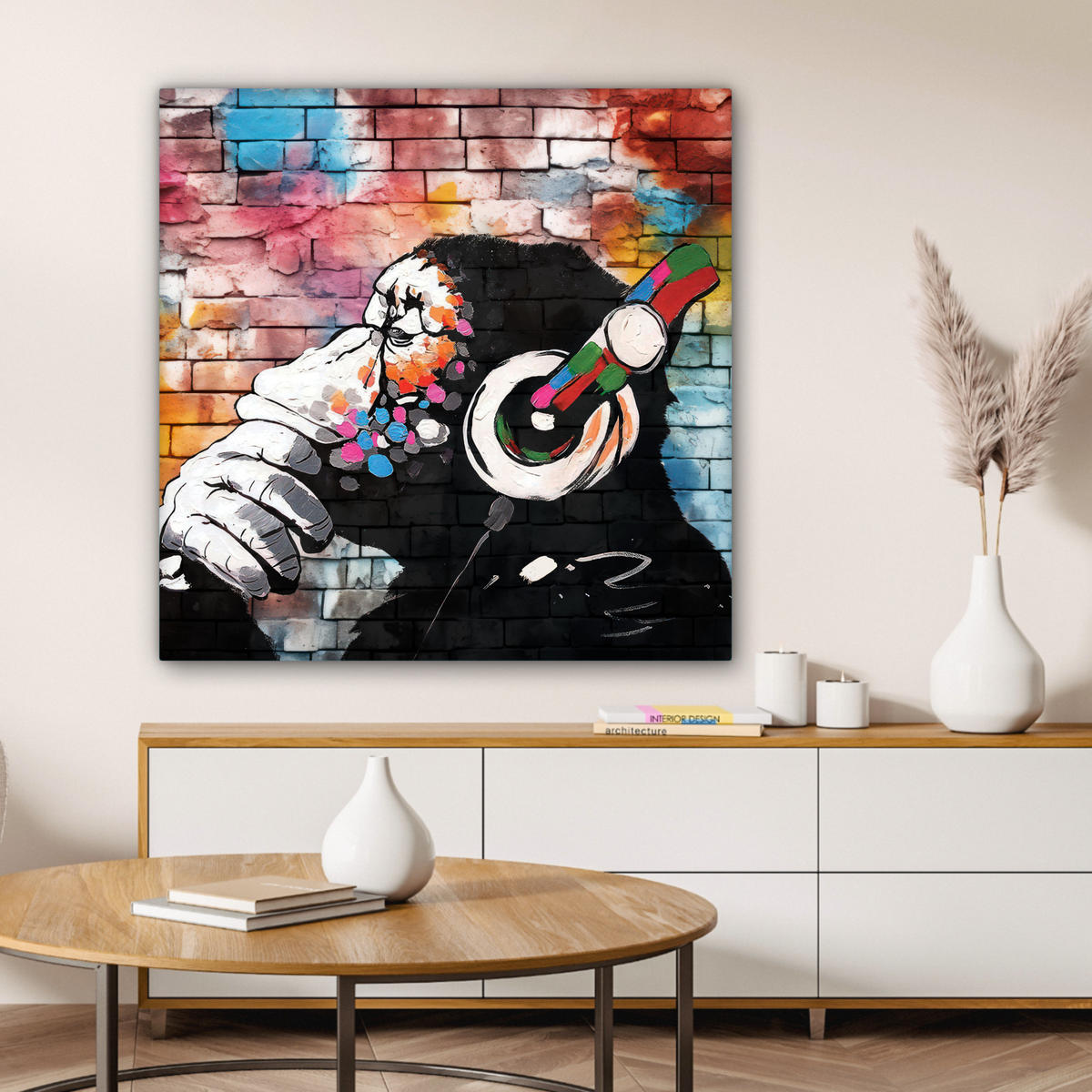 LEINWANDBILD Affe - Graffiti - Musik 90x90 cm - Multicolor, Textil (90/90cm) - MuchoWow