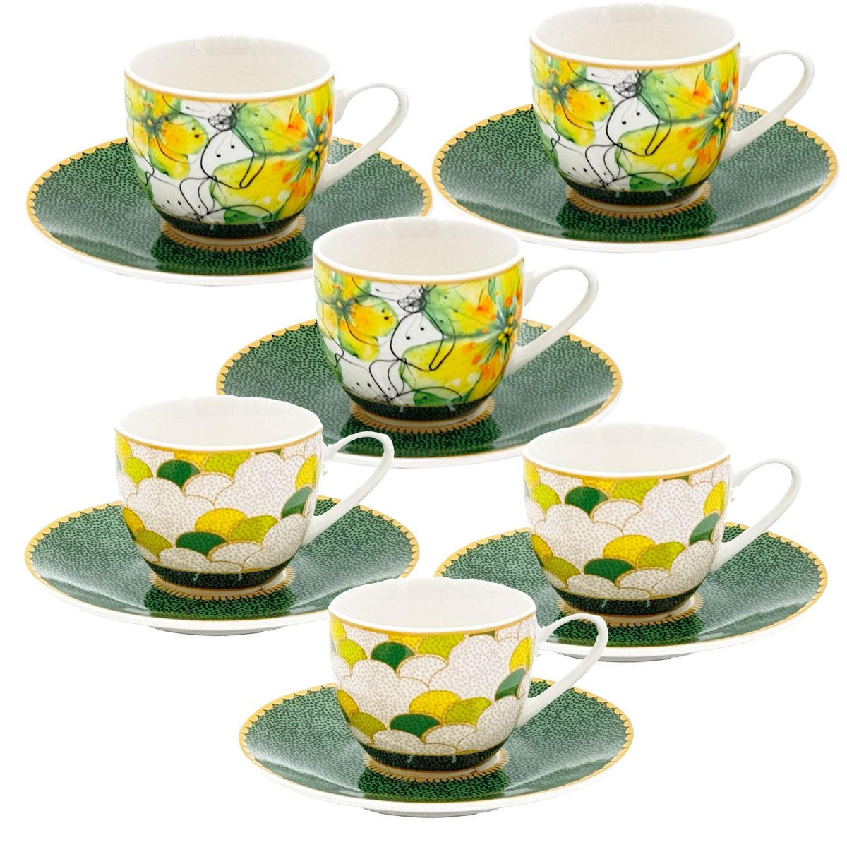 ESPRESSOTASSEN mit Untertassen 6er Set MIRABILIA 90 ml "Libellula" - Orange, Keramik (0.36L) - Rose & Tulipani