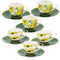 ESPRESSOTASSEN mit Untertassen 6er Set MIRABILIA 90 ml "Libellula" - Orange, Keramik (0.36L) - Rose & Tulipani