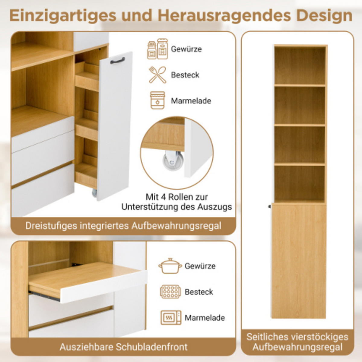 HIGHBOARD mit Riffelglas weiß-natur 100×40×200 cm aus MDF - Naturfarben, Holzwerkstoff (100/200/40cm) - Luhomfu