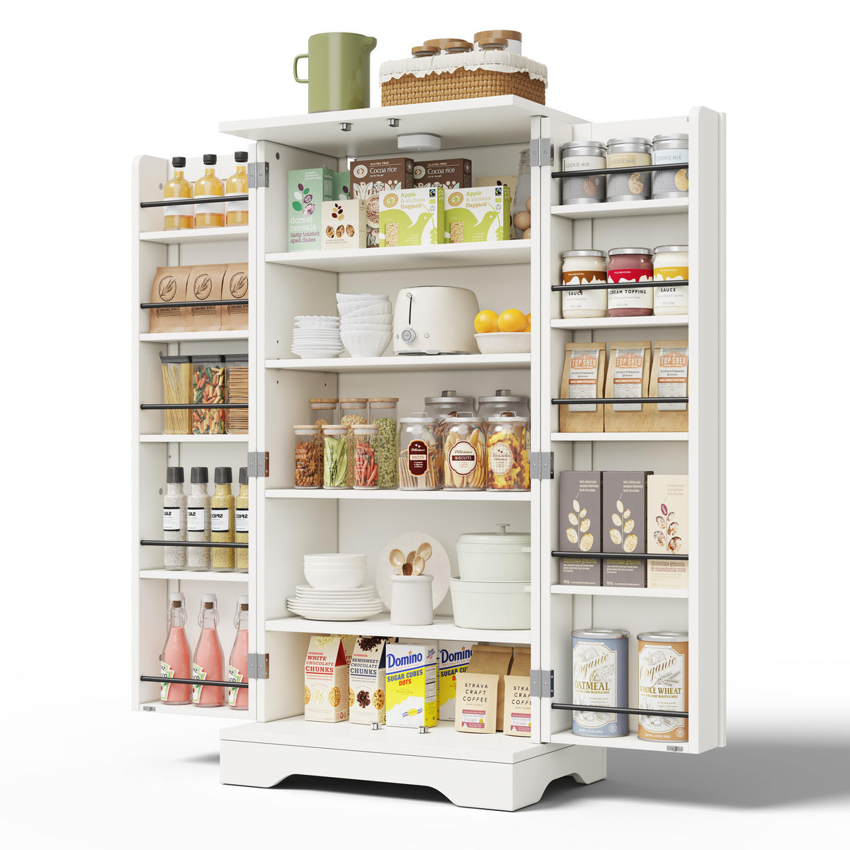 HOCHSCHRANK aus MDF mit 3D-Wellentüren, LED-Sensorlicht und verstellbarem Einlegeboden, 120/60/40 cm, Weiß - Weiß, Holzwerkstoff (60/120/40cm) - Redom