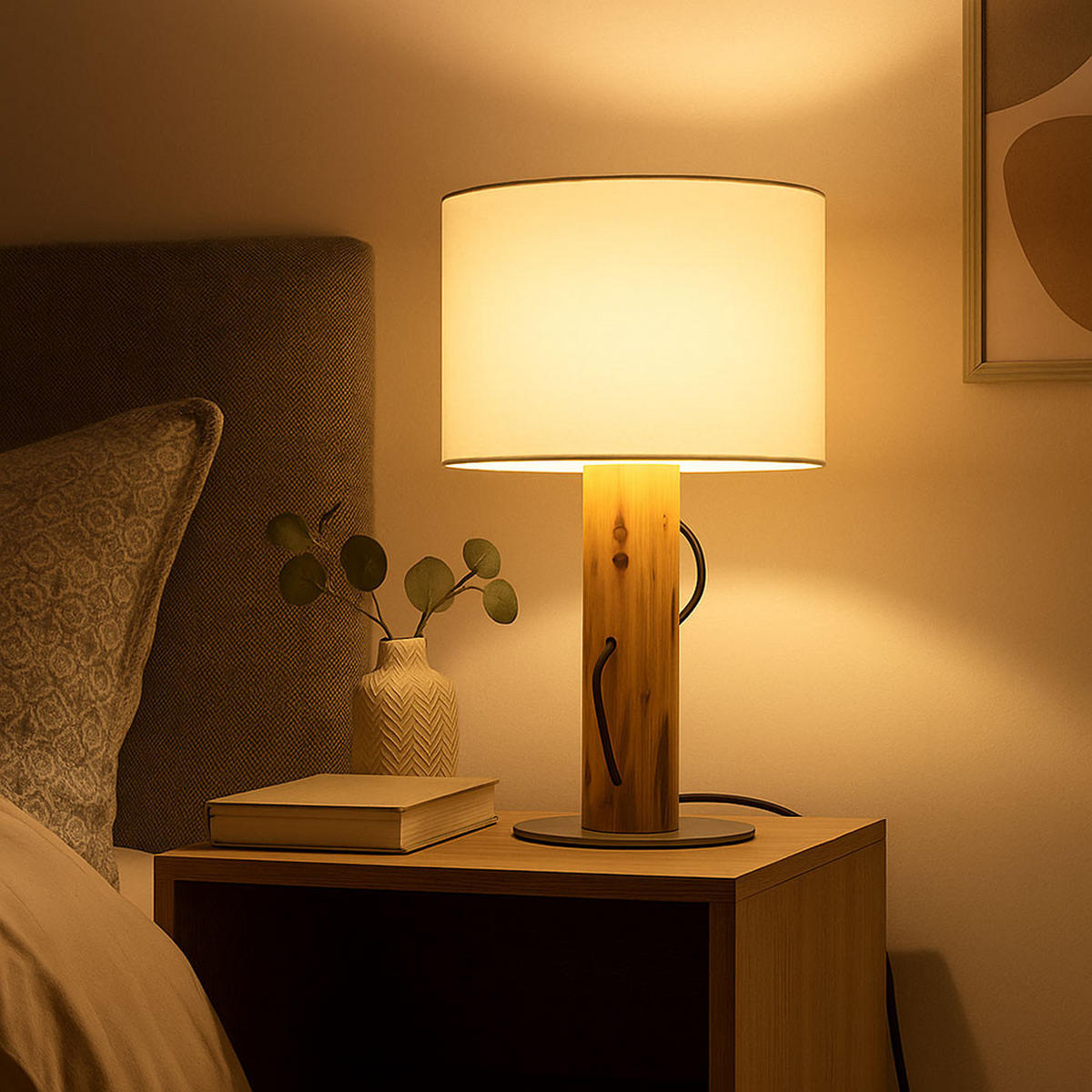 LED TISCHLEUCHTE Holz Braun Weiß - Braun, Holz (18/18/32cm) - Nowa