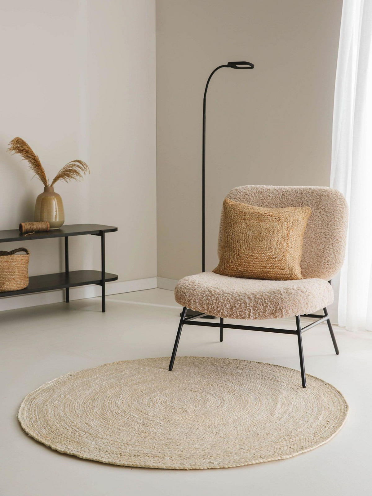 JUTOVÝ koberec Jutta Slonová kost/Zelená ø 160 cm - krémová, textil/přírodní materiály (160/1cm) - KUNSTLOFT