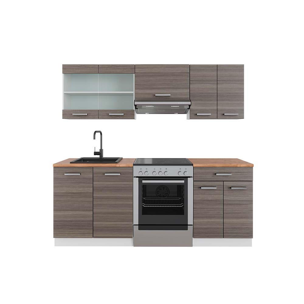 KÜCHENZEILE R-Line Edelgrau/Weiß 200 cm, AP Eiche - Braun/Weiß, Holzwerkstoff (200/81.6/60cm) - Vicco
